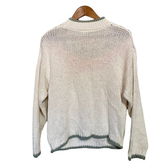 Vintage Womens White Mock Neck Cable Fisherman Knit Bobble Hearts Sweater Medium - Picture 9 of 9